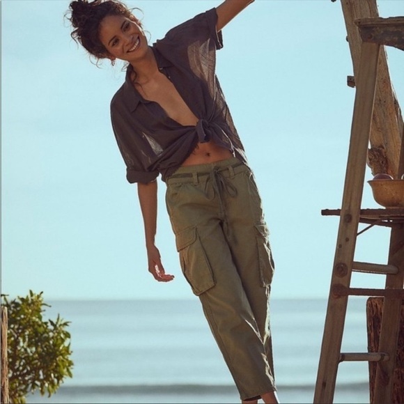 FREE PEOPLE Desert Cargo Pant Moss Green Utility Casual Comfort Size 25 - Picture 12 of 12